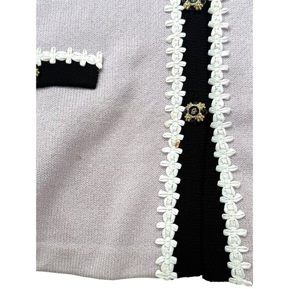 St. John Collection Santana Knit Cardigan Lilac W/ Black White Trim Size 8 -READ - Picture 6 of 14